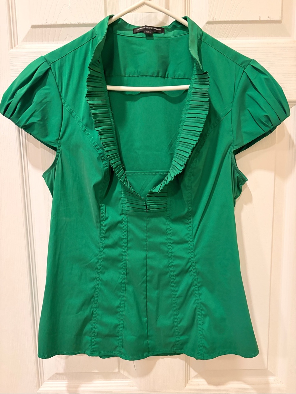 Express Emerald Ruffle-Trim Short Sleeve Blouse